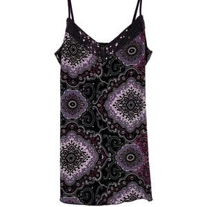 Cacama VTG Purple Sequins Lavender Paisley Cami Top Romantic Date Night Size M